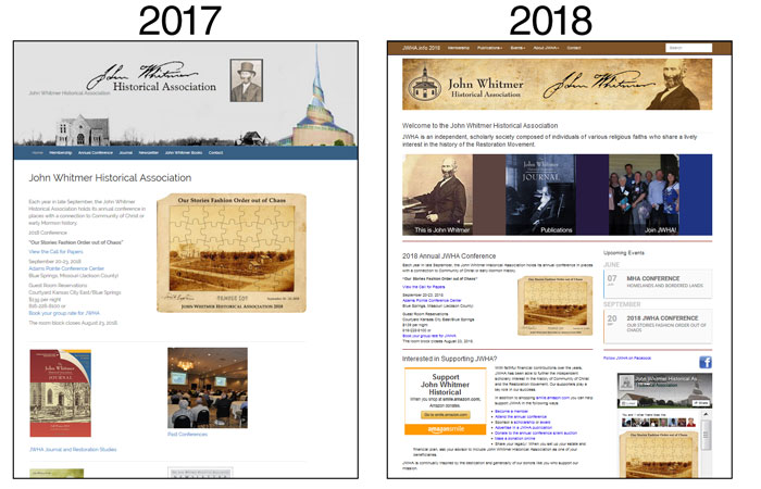 Screenshots of old website next to new website